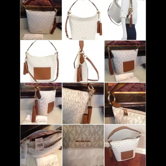 NWT Michael Kors MK Signature Vanilla Elana Convertible Shoulder Bag
